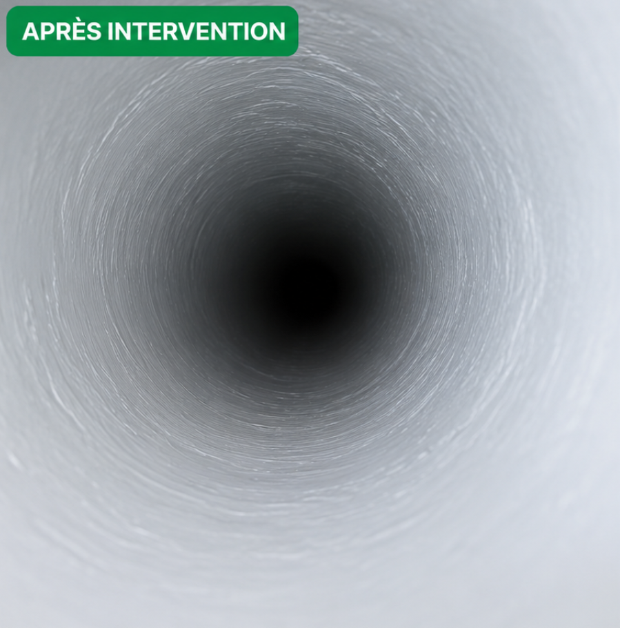 Intérieur de canalisation après chemisage CIPP — paroi lisse et étanche
